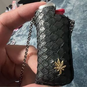Jacquie Aiche Snake Skin Lighter Necklace with Sweet Leaf Charm